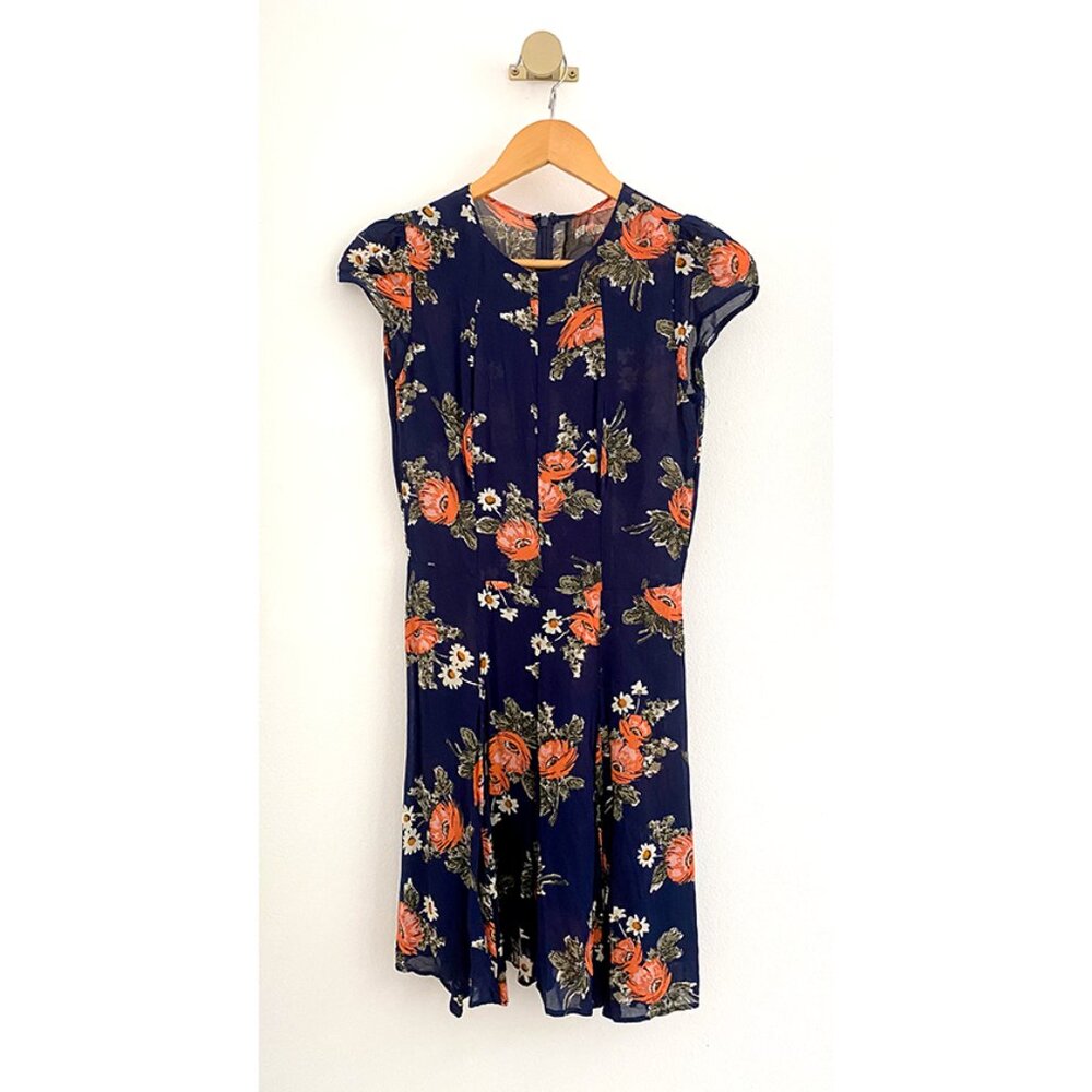 🌸 Reformation Navy Floral Sheer Overlay Dress – Size S